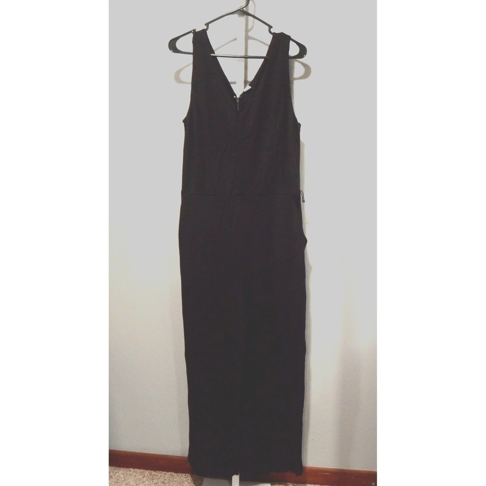Old Navy L Knit Jumpsuit Sleeveless Wide Leg Black V Neck Back Zip
